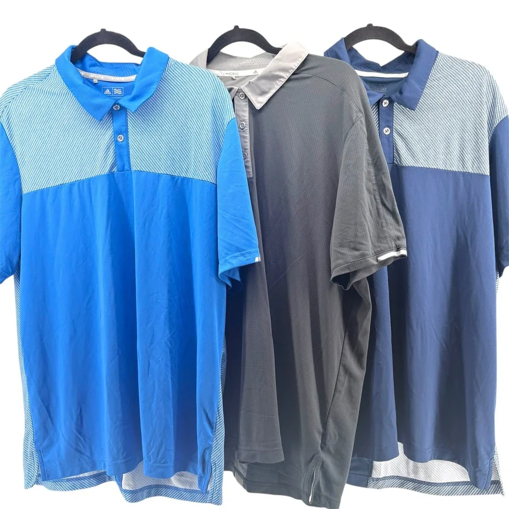 Adidas Mens Climachill Golf Polo Shirt Bundle Lot of 3 Blue Grey XL Short Sleeve